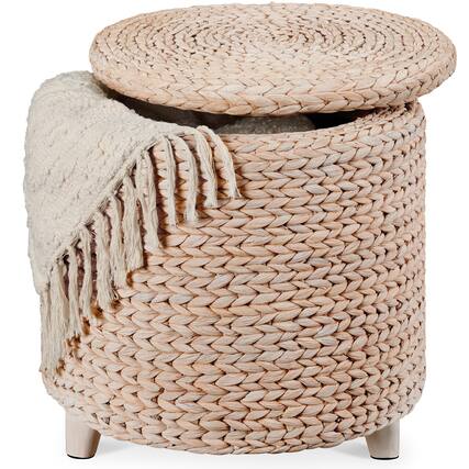 Front. Best Choice Products - Best Choice Products 17" Round Storage Ottoman with Lid - Handwoven Water Hyacinth Modern Footstool, Whitewash - Whitewash.