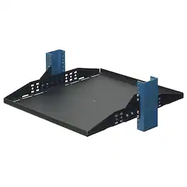 RackSolutions - 2U 2Post Adjustable Center Mount Shelf 20in Depth (Adjustable Flanges, Solid) - Black