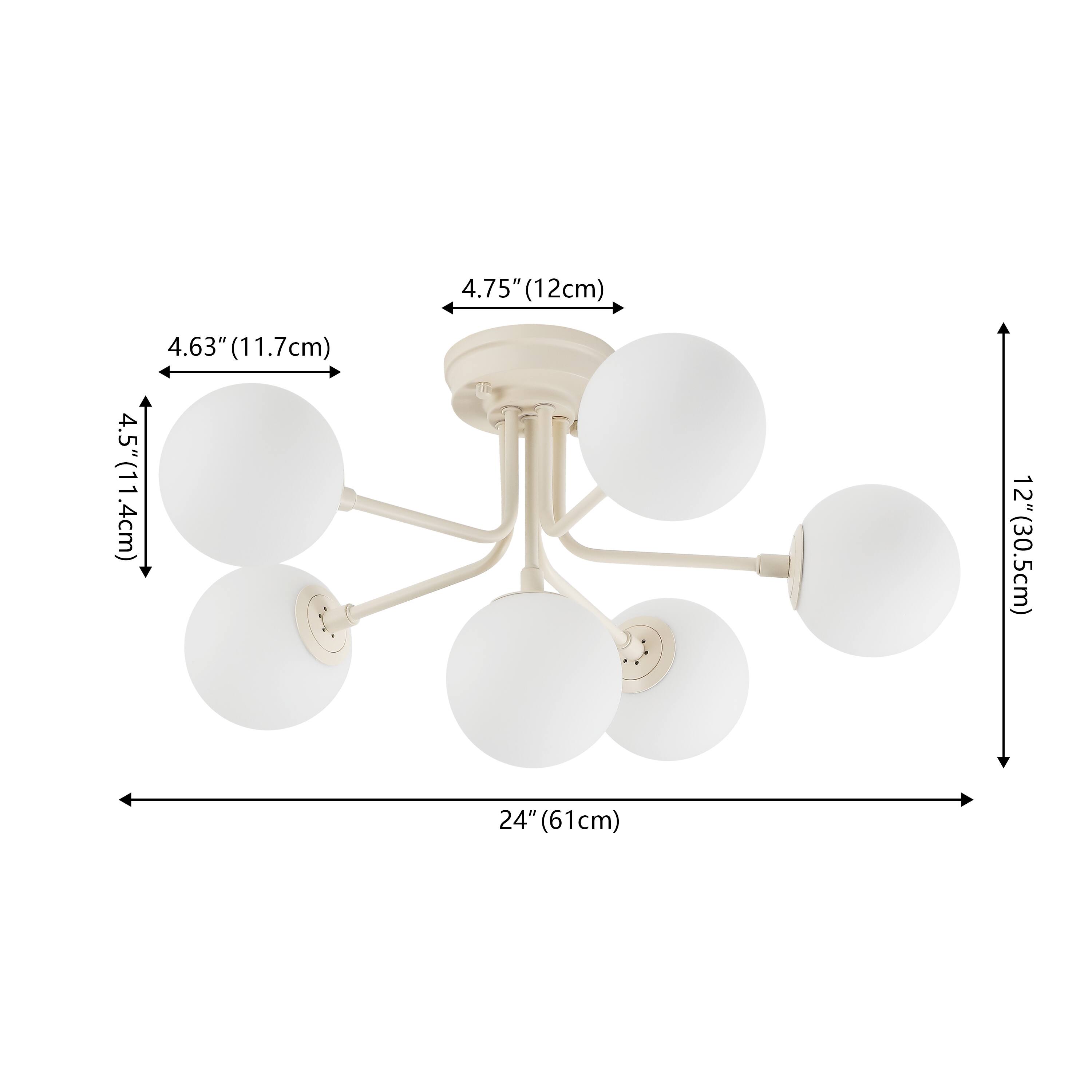 4.75" (12cm)  
4.5" (11.4cm)  
4.63" (11.7cm)  
12" (30.5cm)  
24" (61cm)