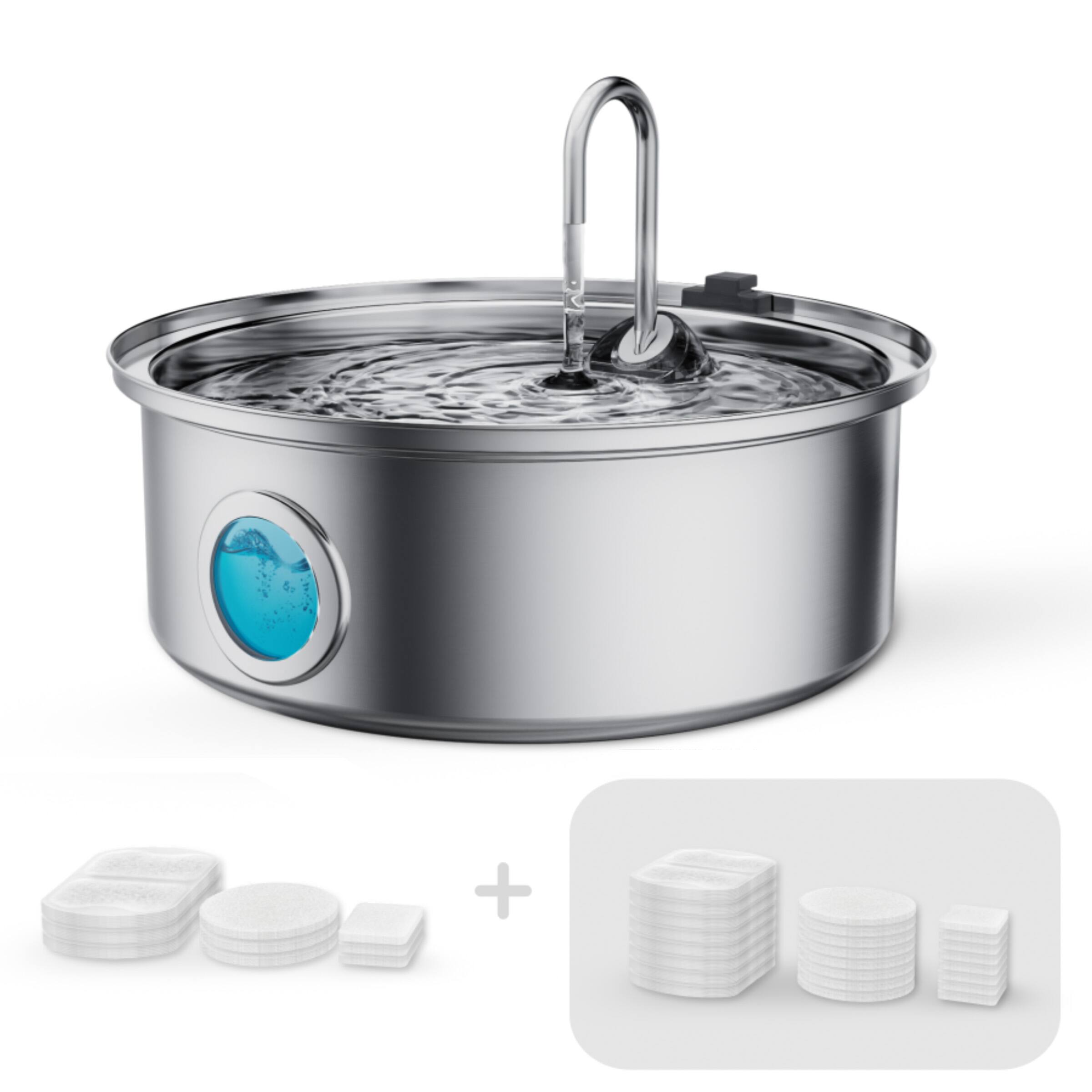 Front. Oneisall - 7L 230oz Stainless Steel Dog Water Fountain Quiet Automatic Pet Fountain Multi-Filtration with Water Window 1 1 Filters - Stainless Steel.