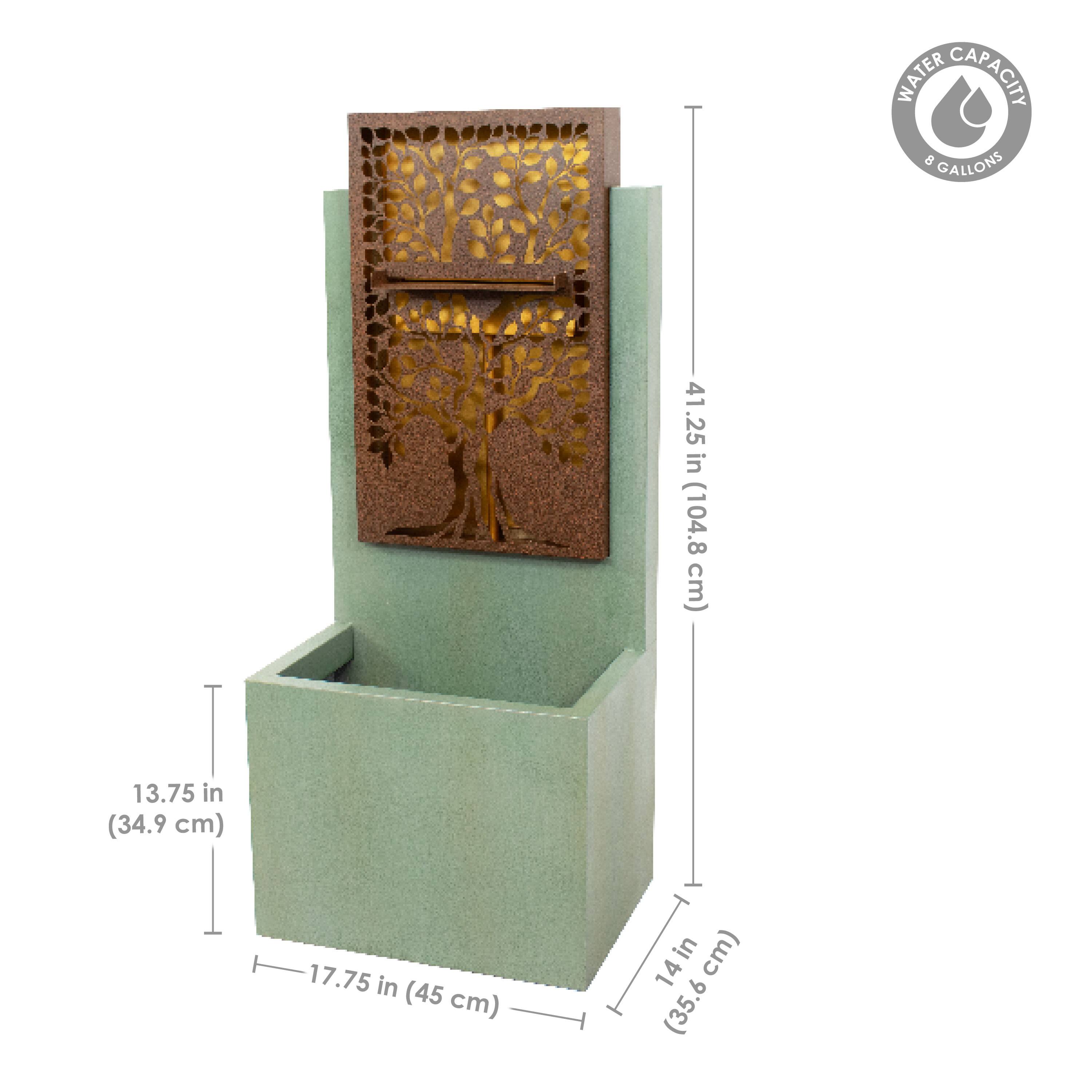 WATER CAPACITY: 8 GALLONS

41.25 in (104.8 cm)  
13.75 in (34.9 cm)  
17.75 in (45 cm)  
14 in (35.6 cm)