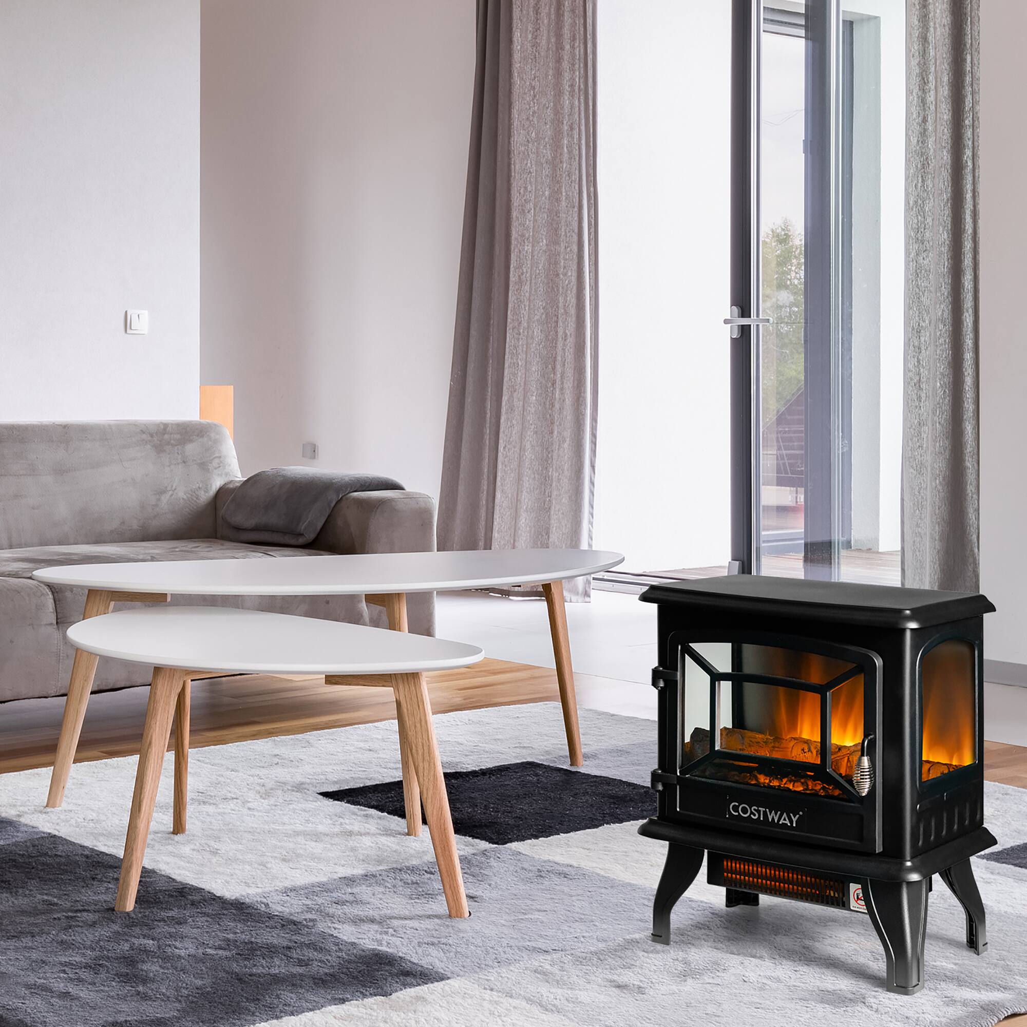 Alt View 1. Costway - Costway 20"  Freestanding Electric  Fireplace Heater Stove W/ Thermostat & Flame Effect - Black.