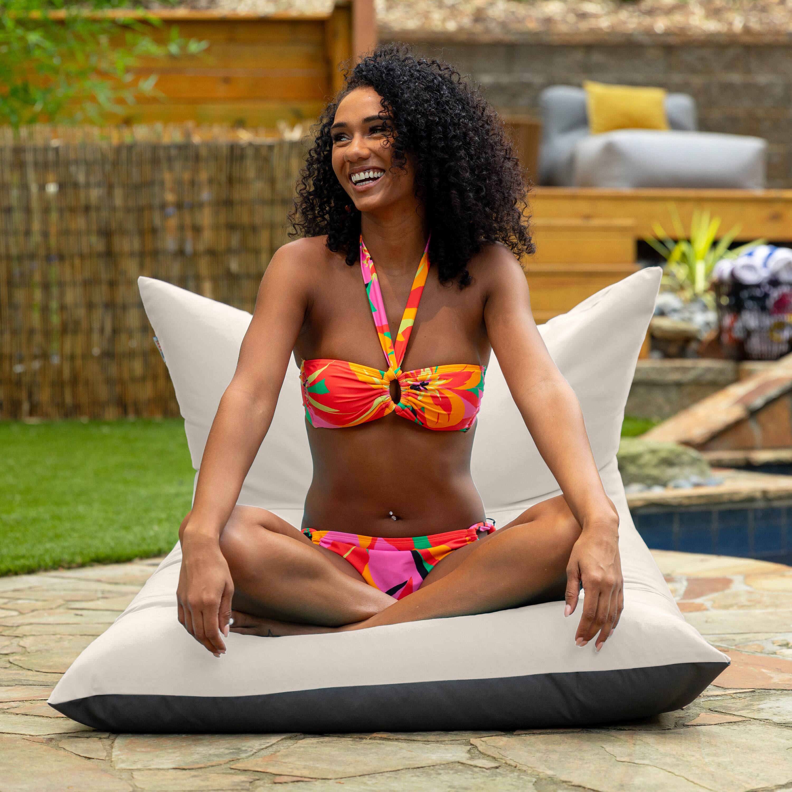 Left. Jaxx - Jaxx Finster Outdoor Bean Bag Lounge Chair - Sunbrella Pearl - Sunbrella Pearl.