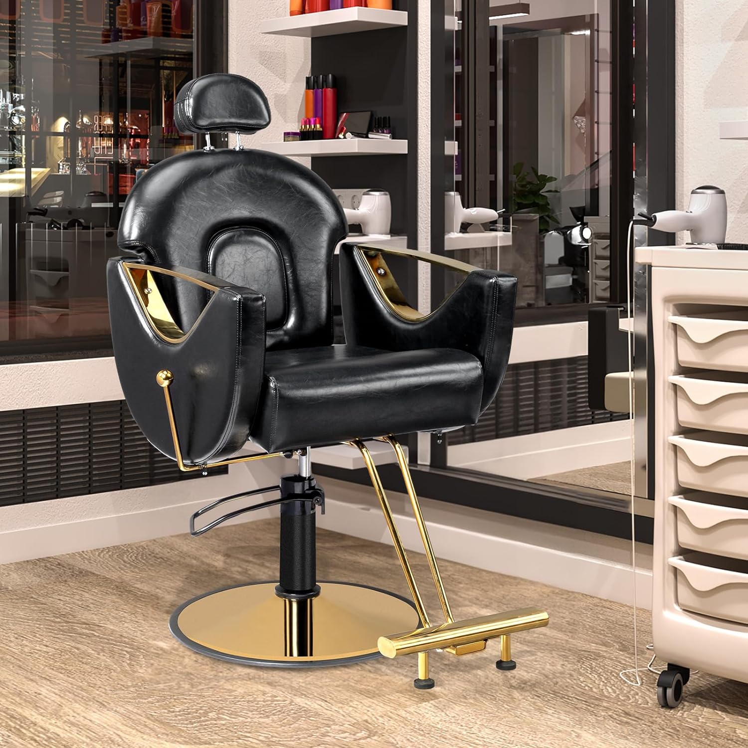 Angle. Winado - Ergonomic Reclining Barber Chair Hydraulic Beauty Hair Salon Chair with Adjustable Headrest & Foot Rest for Barbershop - Black.