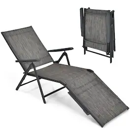 Costway - Patio Folding Chaise Lounge Chair Outdoor Portable Reclining Lounger Beach - Gray