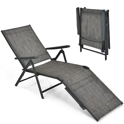 Front. Costway - Costway Patio Folding Chaise Lounge Chair Outdoor Portable Reclining Lounger Beach - Grey.