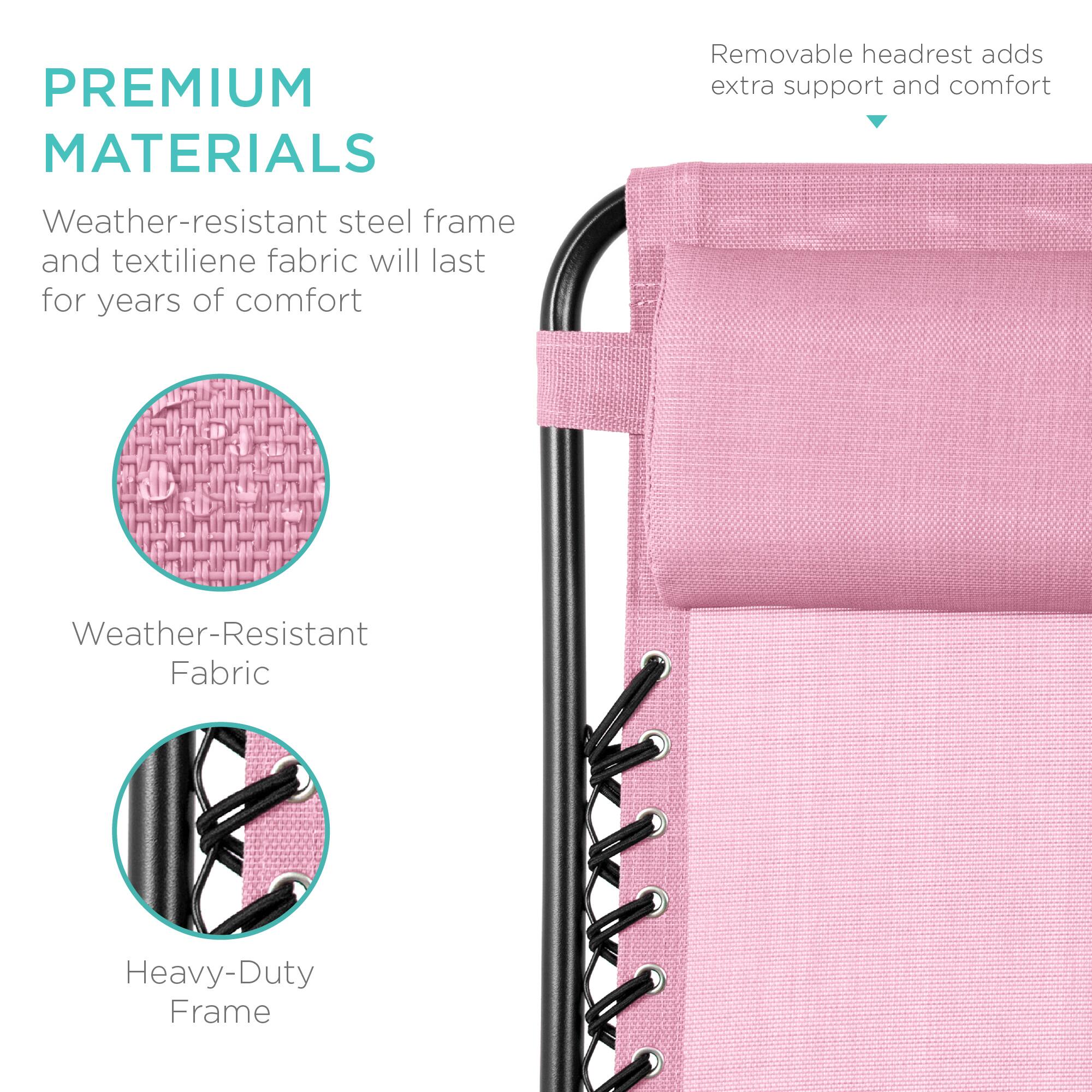 PREMIUM MATERIALS

Weather-resistant steel frame and textilene fabric will last for years of comfort

- Weather-Resistant Fabric
- Heavy-Duty Frame

Removable headrest adds extra support and comfort