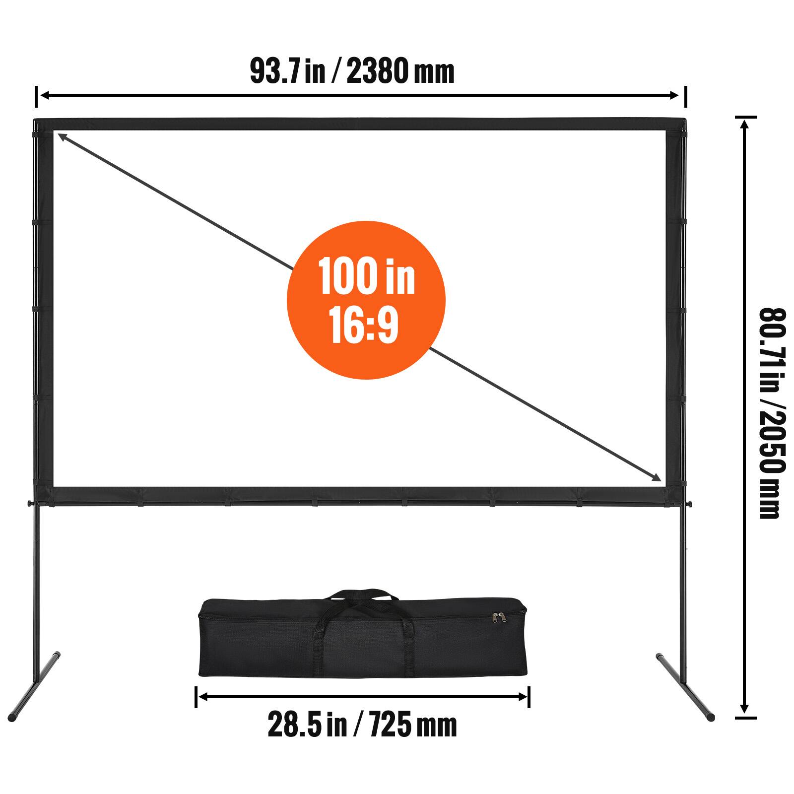 93.7in/2380 mm, 100 in 16:9, 80.71in/2050 mm, 28.5 in / 725 mm