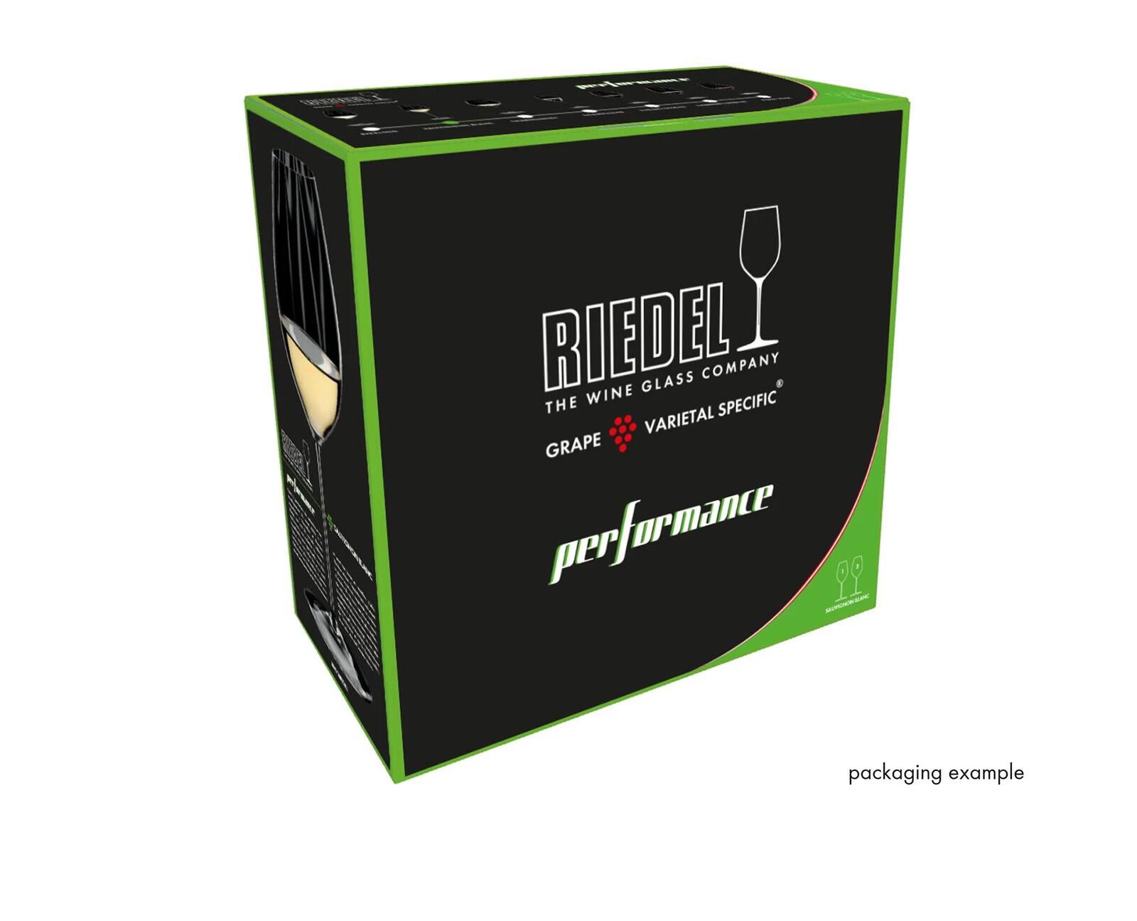 RIEDEL GLASS COMPANY  
THE WINE GLASS COMPANY  
GRAPE VARIETAL SPECIFIC  
performance  

packaging example