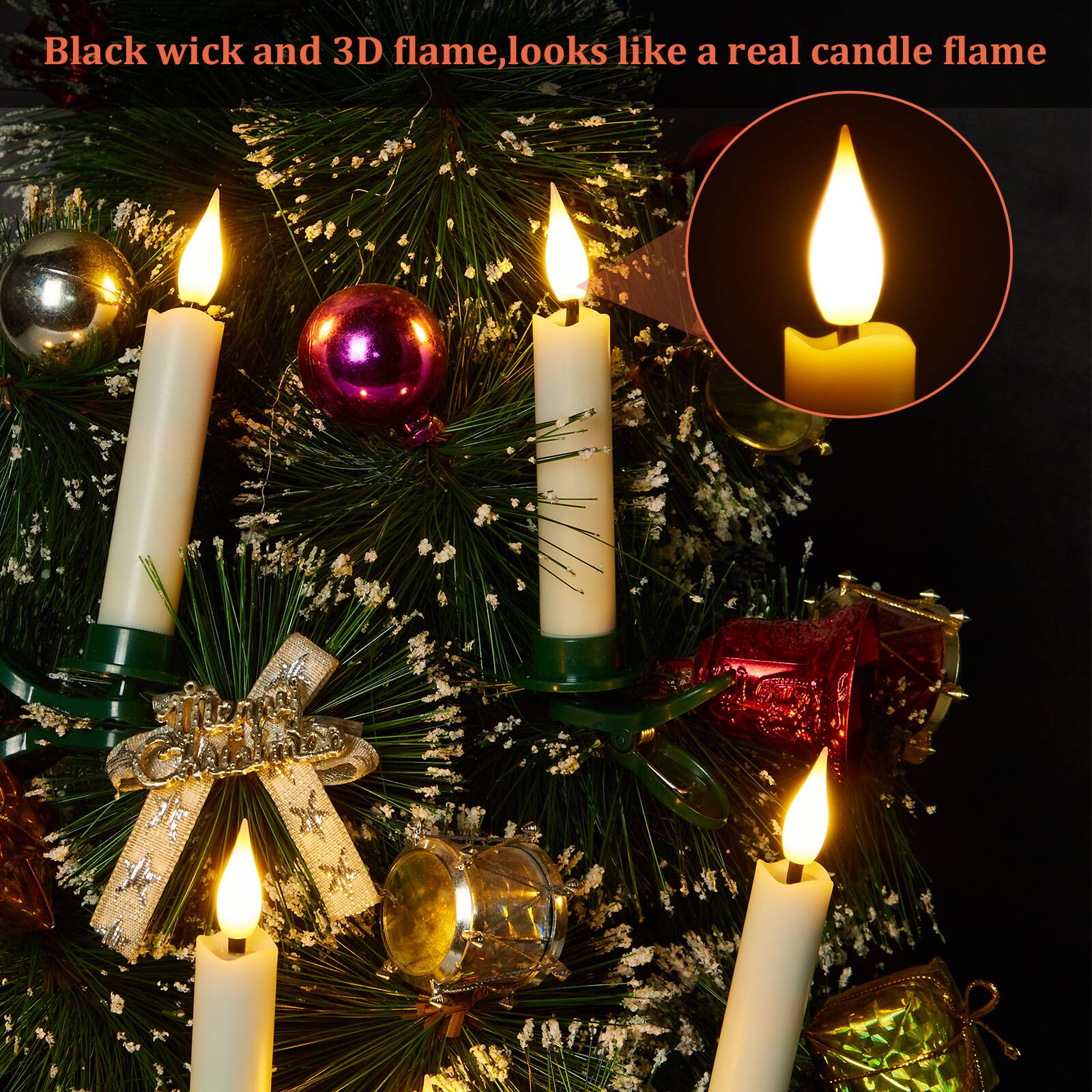 Black wick and 3D flame, looks like a real candle flame