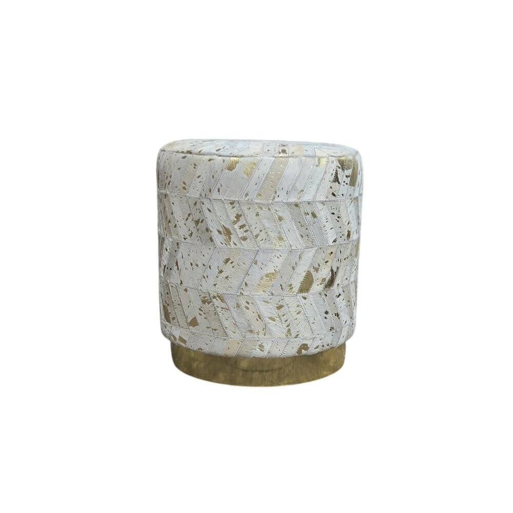 Angle. Carolina Chair & Table - Handwoven Chevron Ottoman with Matte Base - Solid Wooden Frame - Gold.