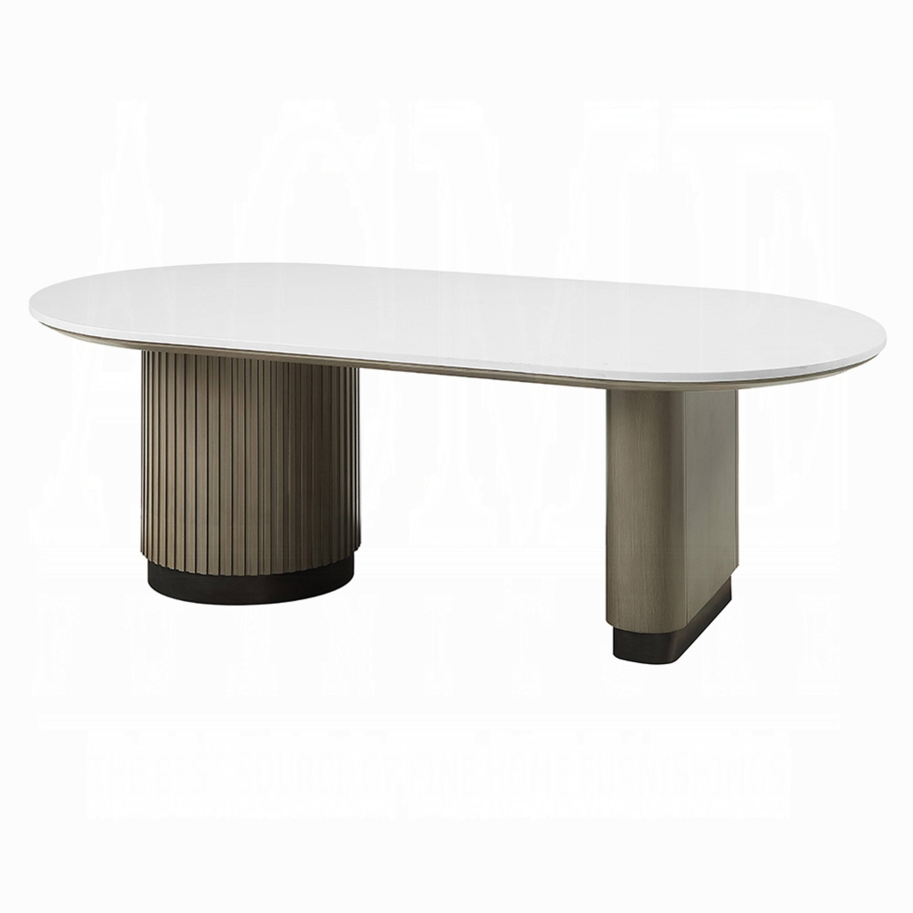 Alt View 2. Manhattan Lane - Jeh Coffee Table, 55 Inch White Oval Top, Dual Pedestal Base - White, Oak Brown, Black.