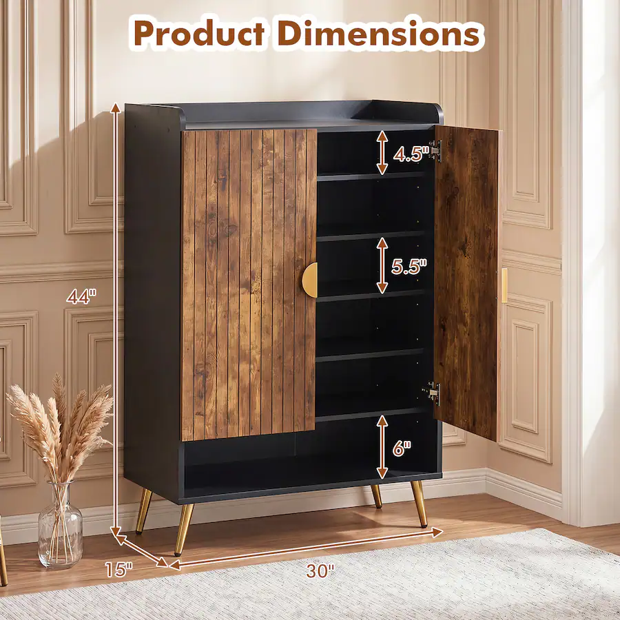 Costway 44" 7 Tier Tall Shoe Storage Cabinet with Doors, Adjustable ...