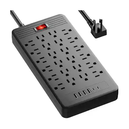 Front. Dazzed Corner - 24 Outlets Surge Protector Power Strip,5 Feet Extension Cord - Black.