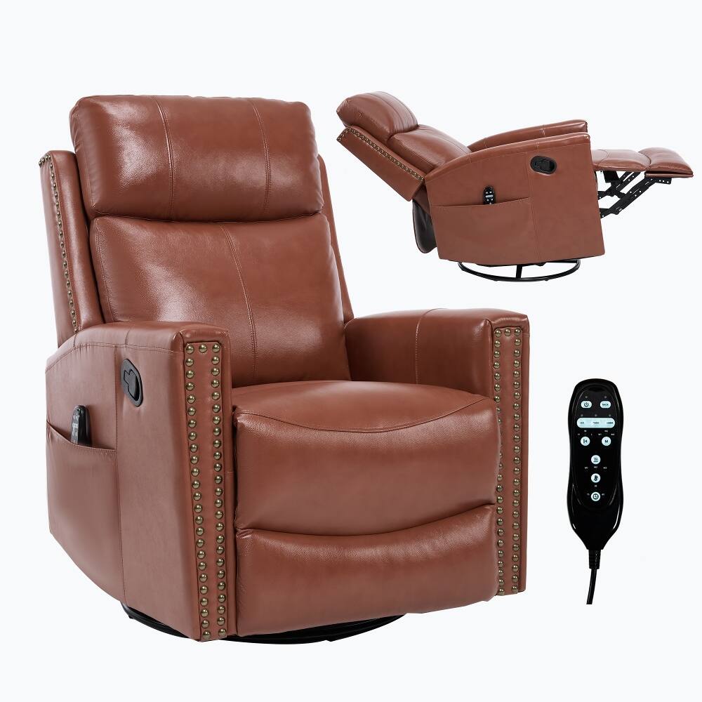 Alt View 10. Ropilly - Ropilly Red Genuine Leather Recliner Swivel Rocker Massage Chair - Red.