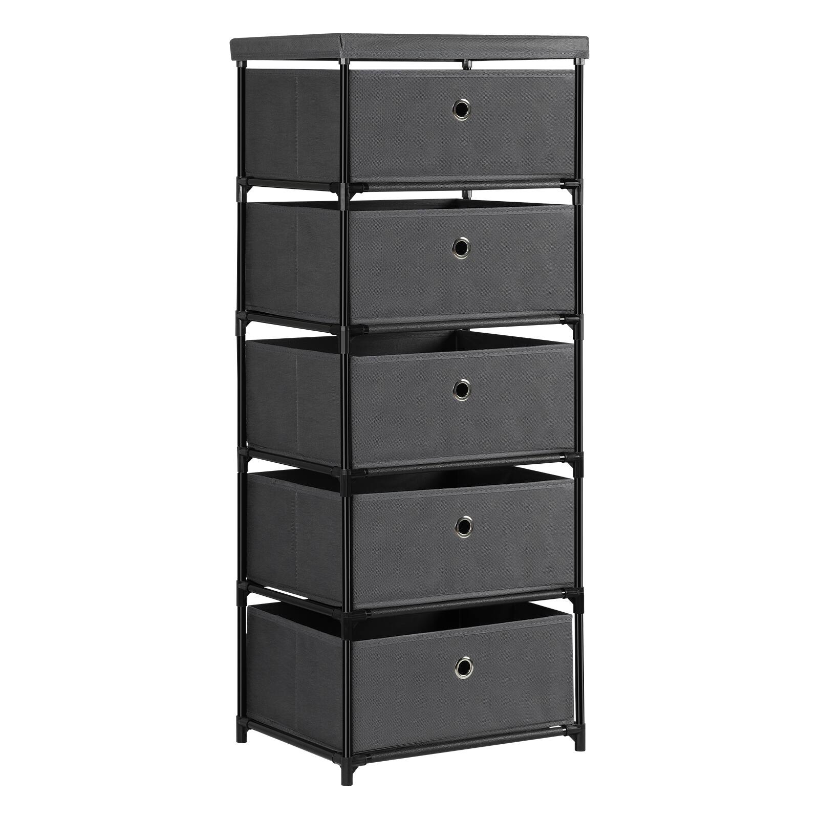 Alt View 2. Oumilen - Tall 5-Drawer Fabric Storage Tower, Dark Gray with Wood Top - Dark Gray.