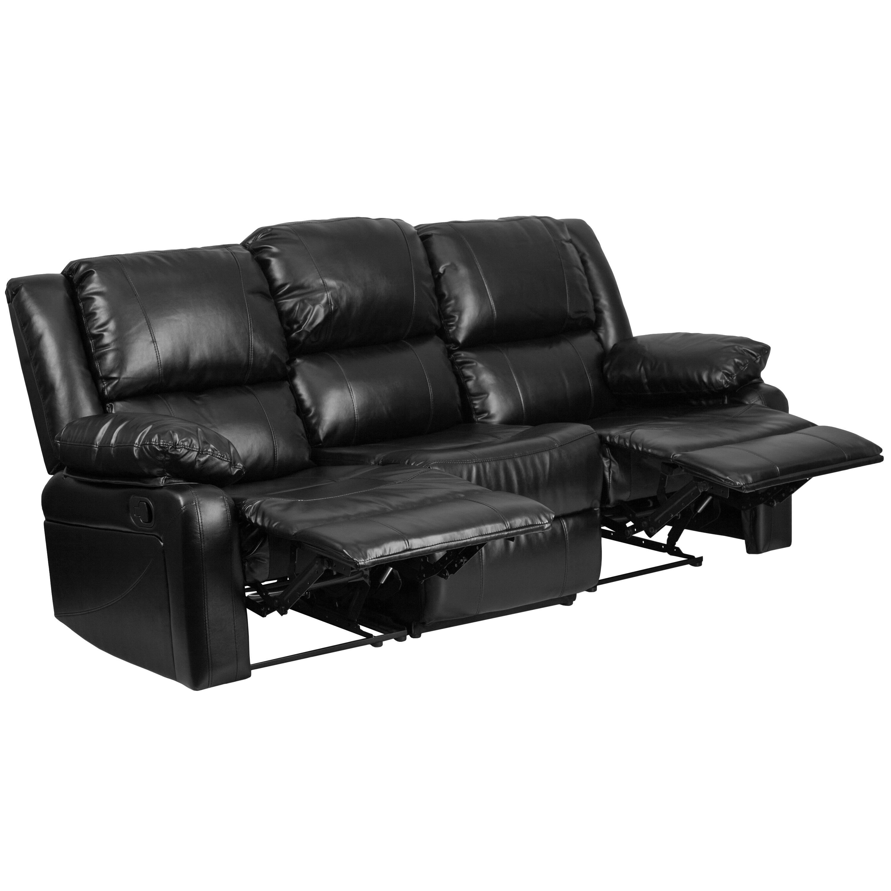 Alt View 7. Emma + Oliver - Bustle Back LeatherSoft Sofa with Two Built-In Recliners - Black LeatherSoft.