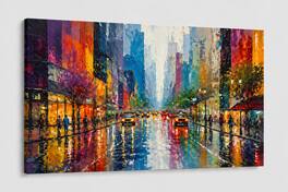 FC Design - Large Canvas 24x36" Colorful City Street Urban Reflection Art Painting Home Wall Décor - MultiColor