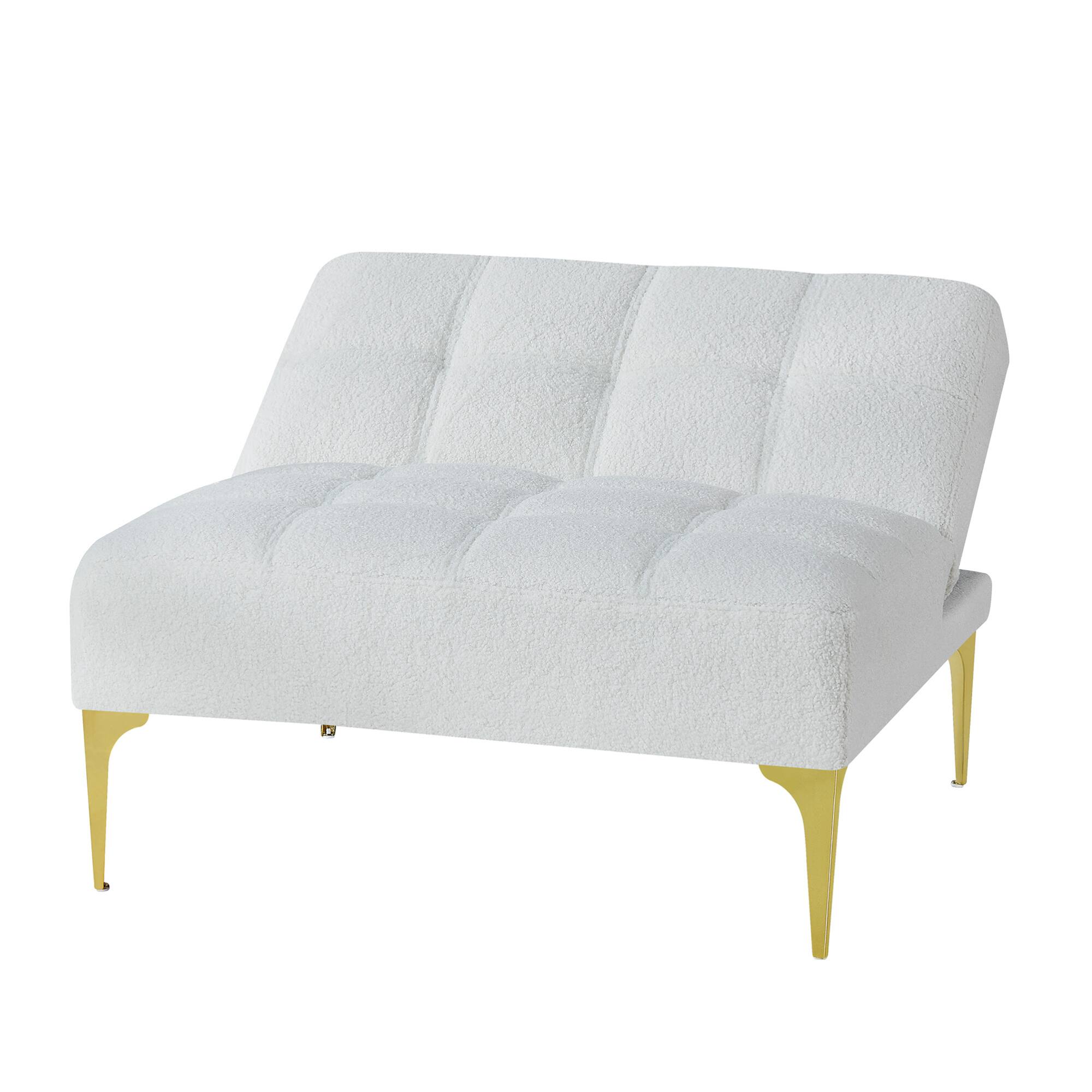 Alt View 4. GOODSILO - Convertible Sofa Bed Futon with Golden Metal Legs and Soft Fabric in Light Color - White Teddy.