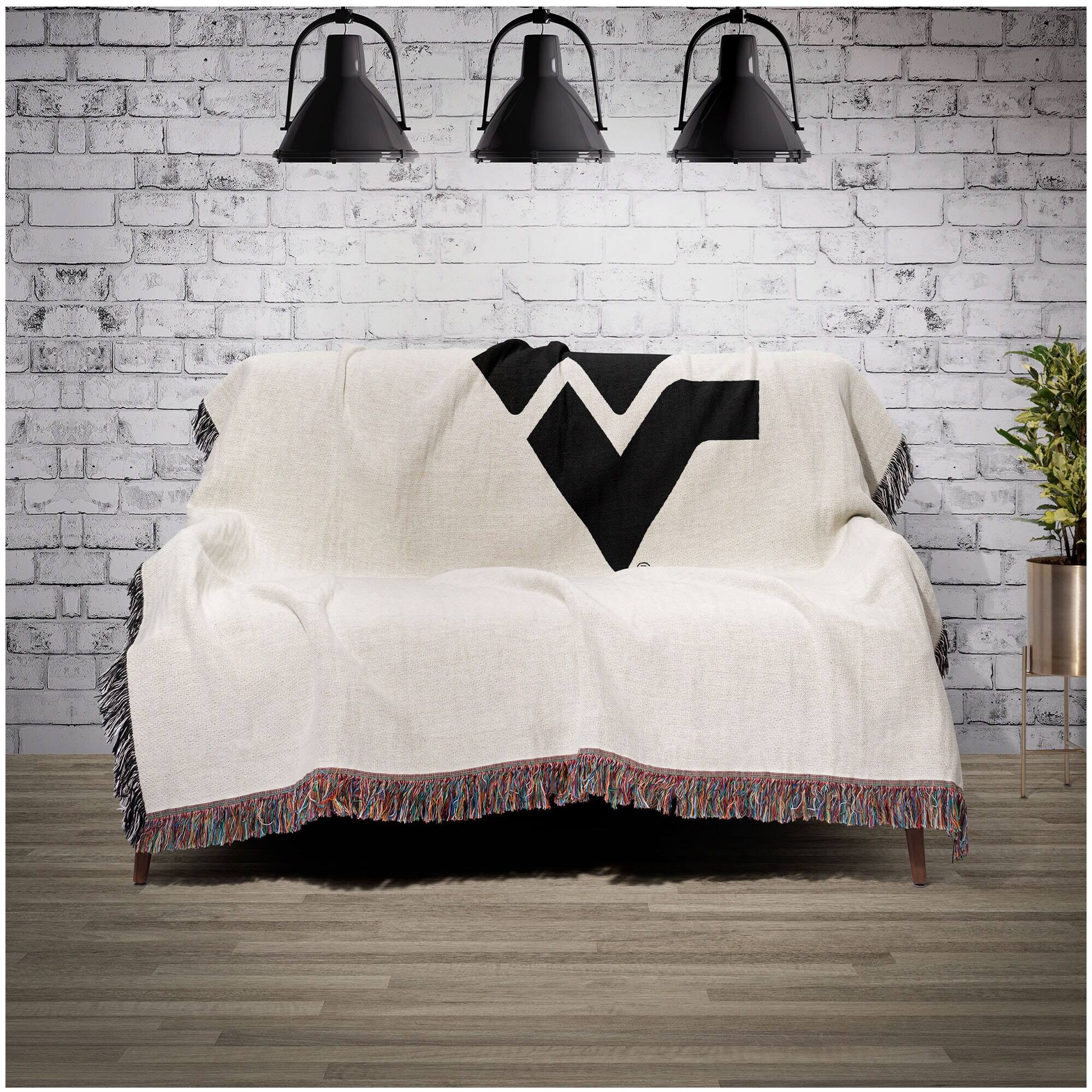 Alt View 1. Chad & Jake - West Virginia Mountaineers Woven Blanket - White.