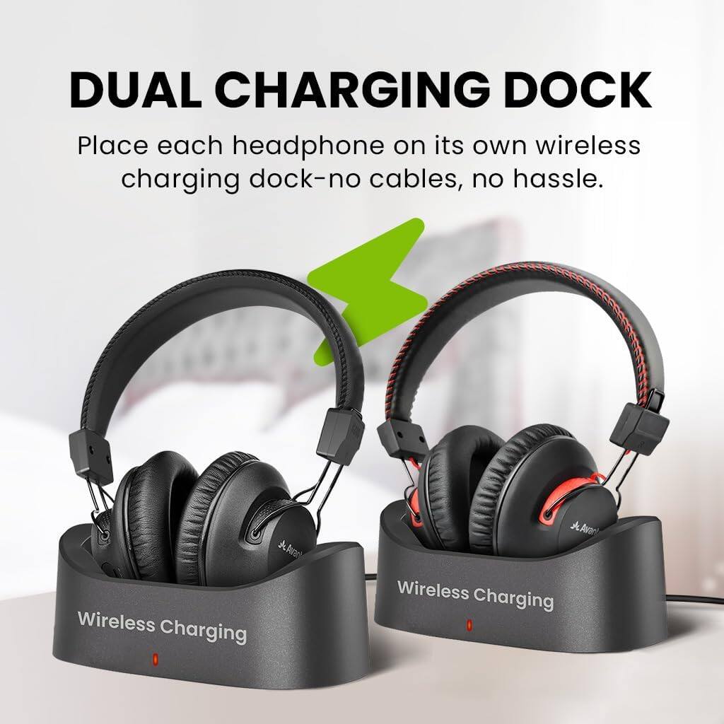 DUAL CHARGING DOCK  
Place each headphone on its own wireless charging dock-no cables, no hassle.  
A Jnc Wireless Charging  
A Aver Wireless Charging
