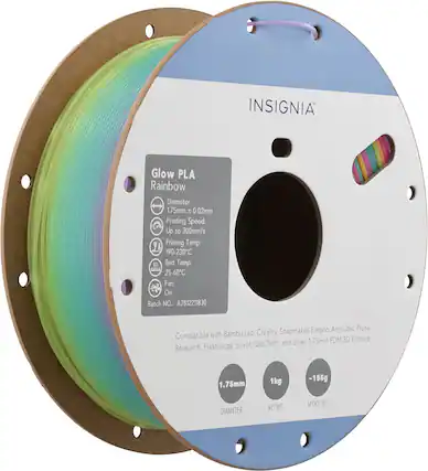 INSIGNIA Glow PLA Rainbow
Diameter: 1.75mm ± 0.02mm
Printing Speed: Up to 300mm/s
Printing Temp: 190-230°C
Bed Temp: 25-60°C
Fan: On
Batch NO: A7812211830
Compatible with Bambu Lab, Creality, Snapmaker, Elegoo, Anycubic, Prusa, Research, Flashforge, Sovol, Qidi Tech, and other 1.75mm FDM 3D Printers
1.75mm
1kg - 155g
DIAMETER
NET WT.
SPOOL WT.