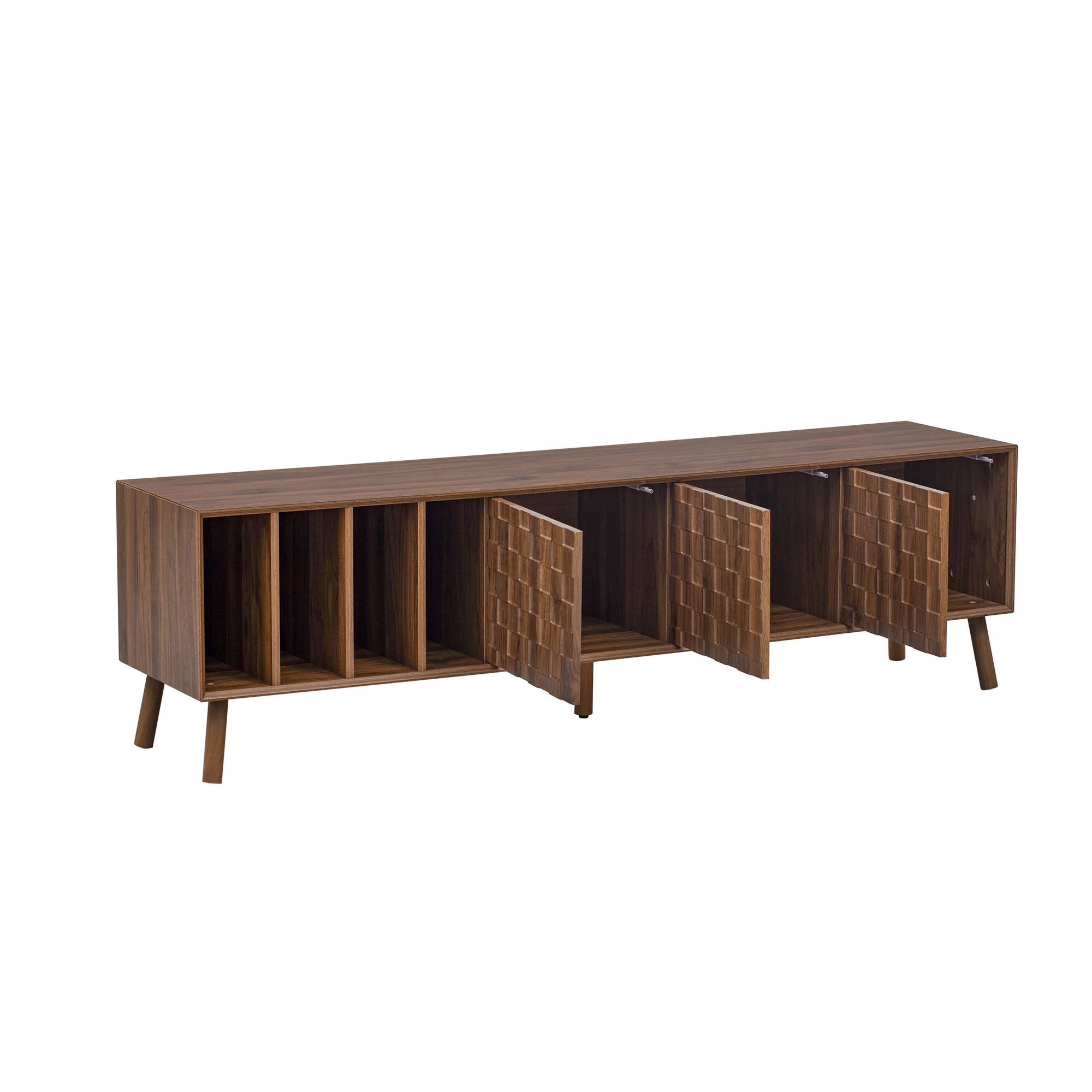 Back. Whisen - 68-Inch Mid-Century Modern TV Stand for TVs up to 75-Inch,Media Console with Storage and 5 Solid Wood Legs - Walnut.