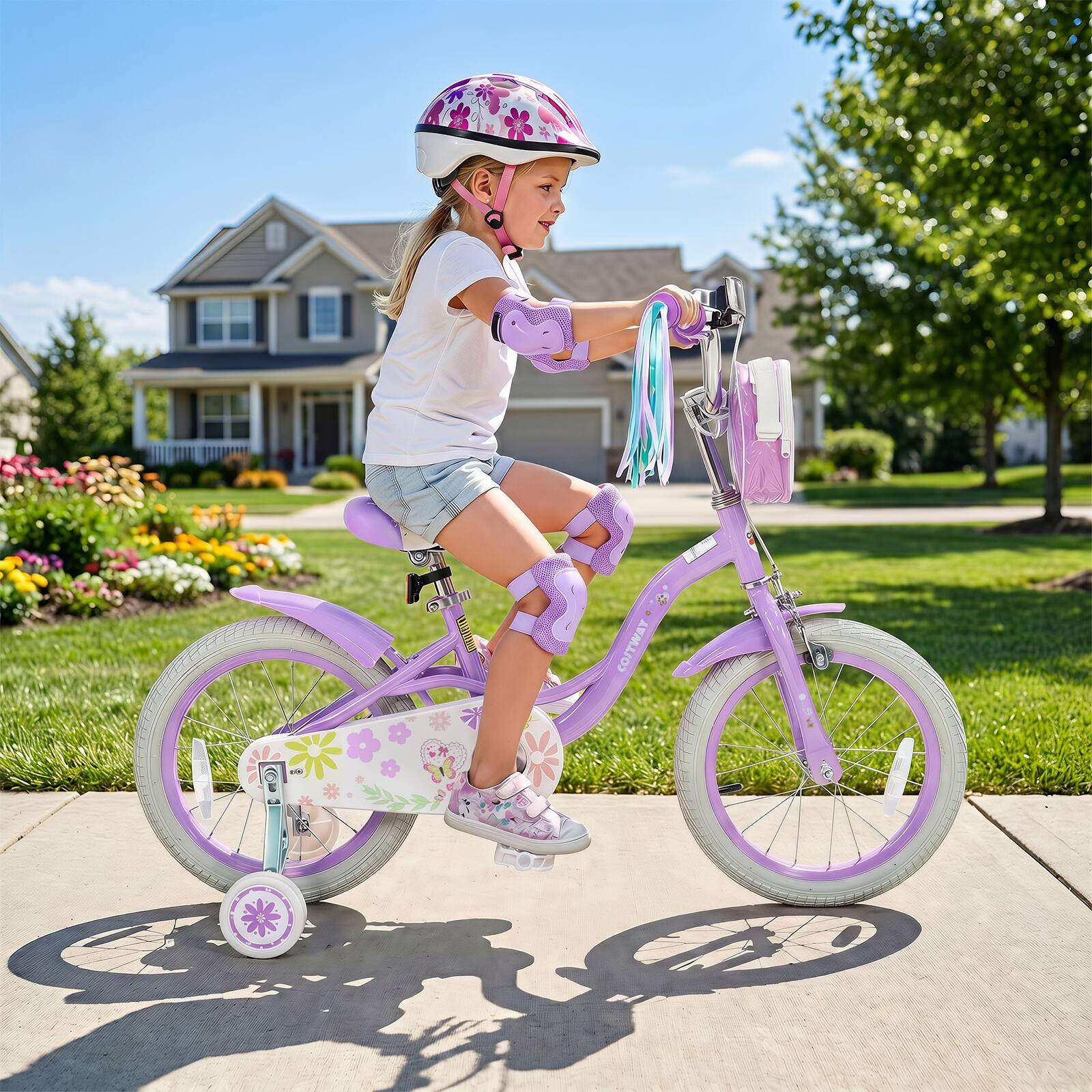 Alt View 1. Costway - Costway 16" Girls Bike with Front Bag Streamers Children Training Bicycle for 4-7 Years Old - Purple.