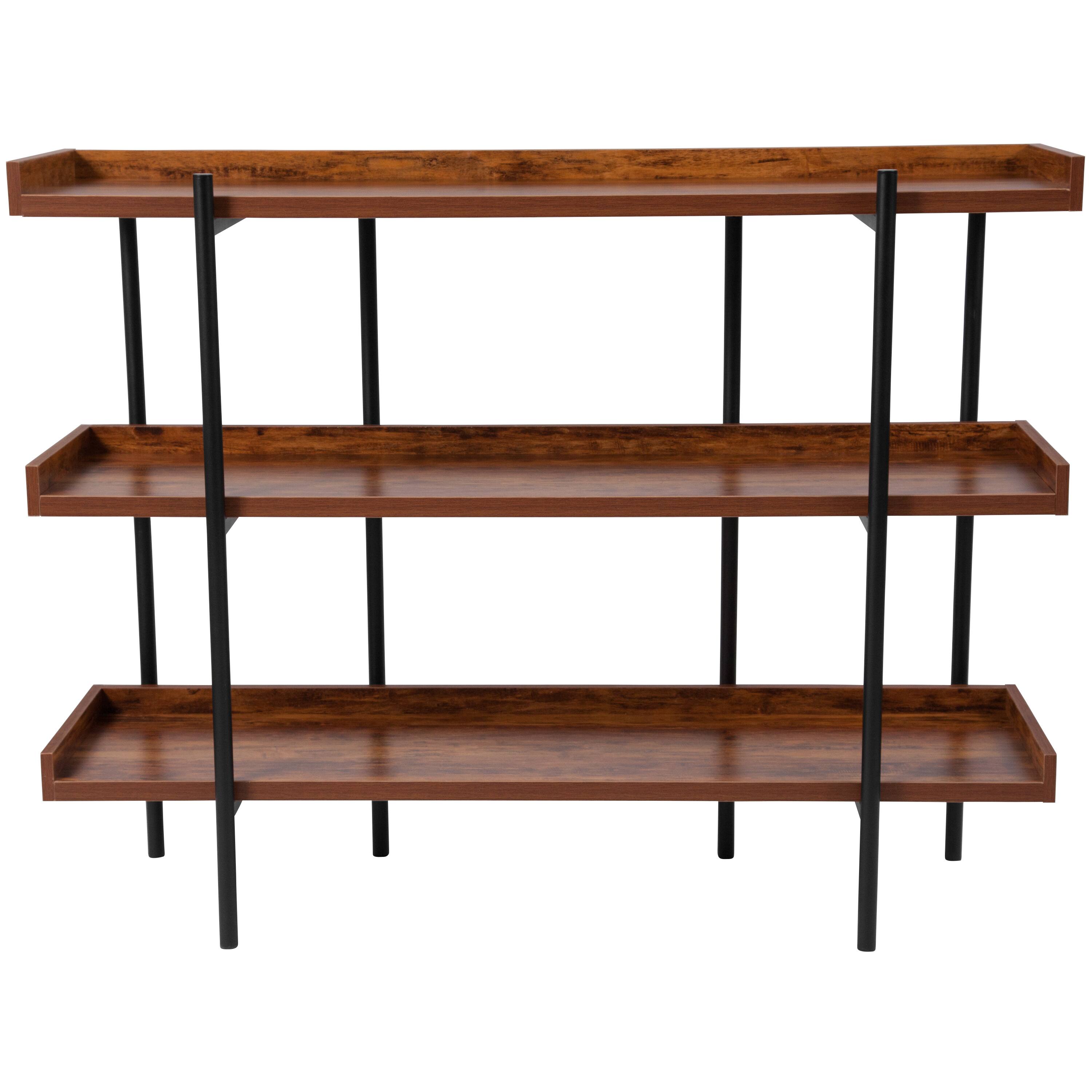 Alt View 5. Emma + Oliver - 3 Shelf 35"H Storage Display Unit Bookcase with Metal Frame - Rustic.