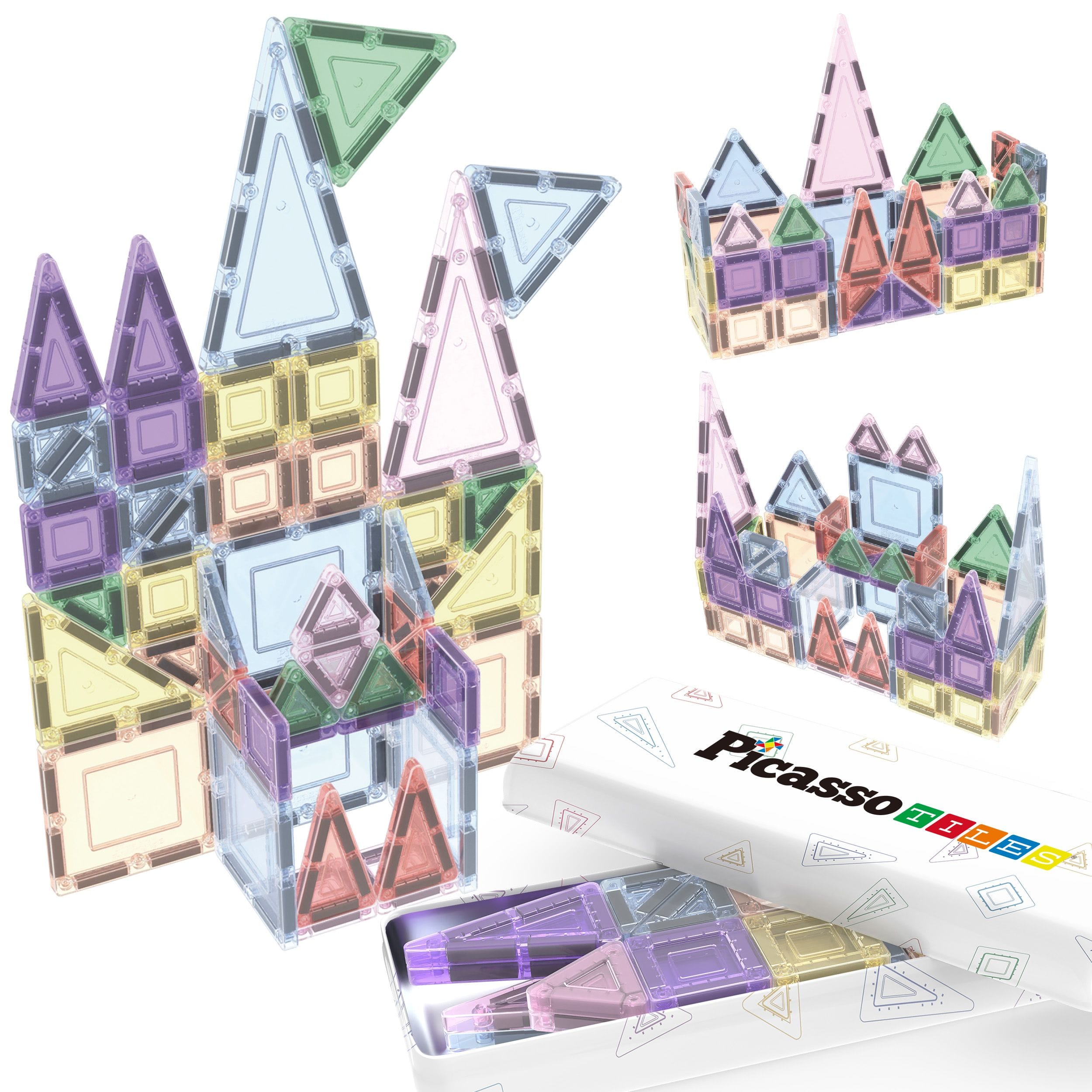 PicassoTiles - Magnetic Tiles Travel Set for kids, 50pcs Nano & Full Size 2-in-1 Building Blocks with Storage Case, Montessori STEM Toy