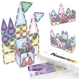 PicassoTiles - Magnetic Tiles Travel Set for kids, 50pcs Nano & Full Size 2-in-1 Building Blocks with Storage Case, Montessori STEM Toy