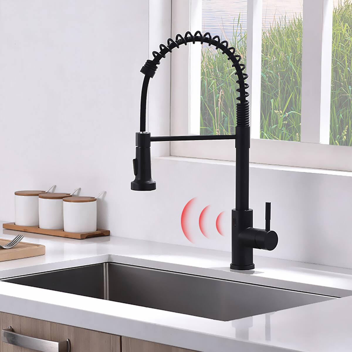 Front. TinyHomie - Touchless Kitchen Faucet Hands Free Smart Black - Black.