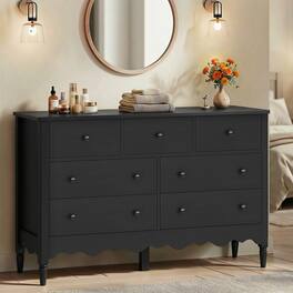 Aheaplus - 7 Drawer Dresser, 47.2'' Farmhouse Chest of Drawers with 7 Wooden Drawers for Organization - Black