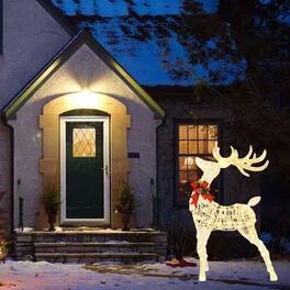 BreeBe - Pre-Lit Standing Christmas Reindeer Decoration with Ground Stakes - White