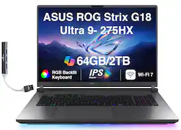 ASUS - Upgraded - ROG Strix G18 Laptop 18 WQXGA (Intel Ultra 9- 275HX, 64GB DDR5, 2TB PCIe SSD, Win 11 Pro) w/USB Hub - Eclipse Gray