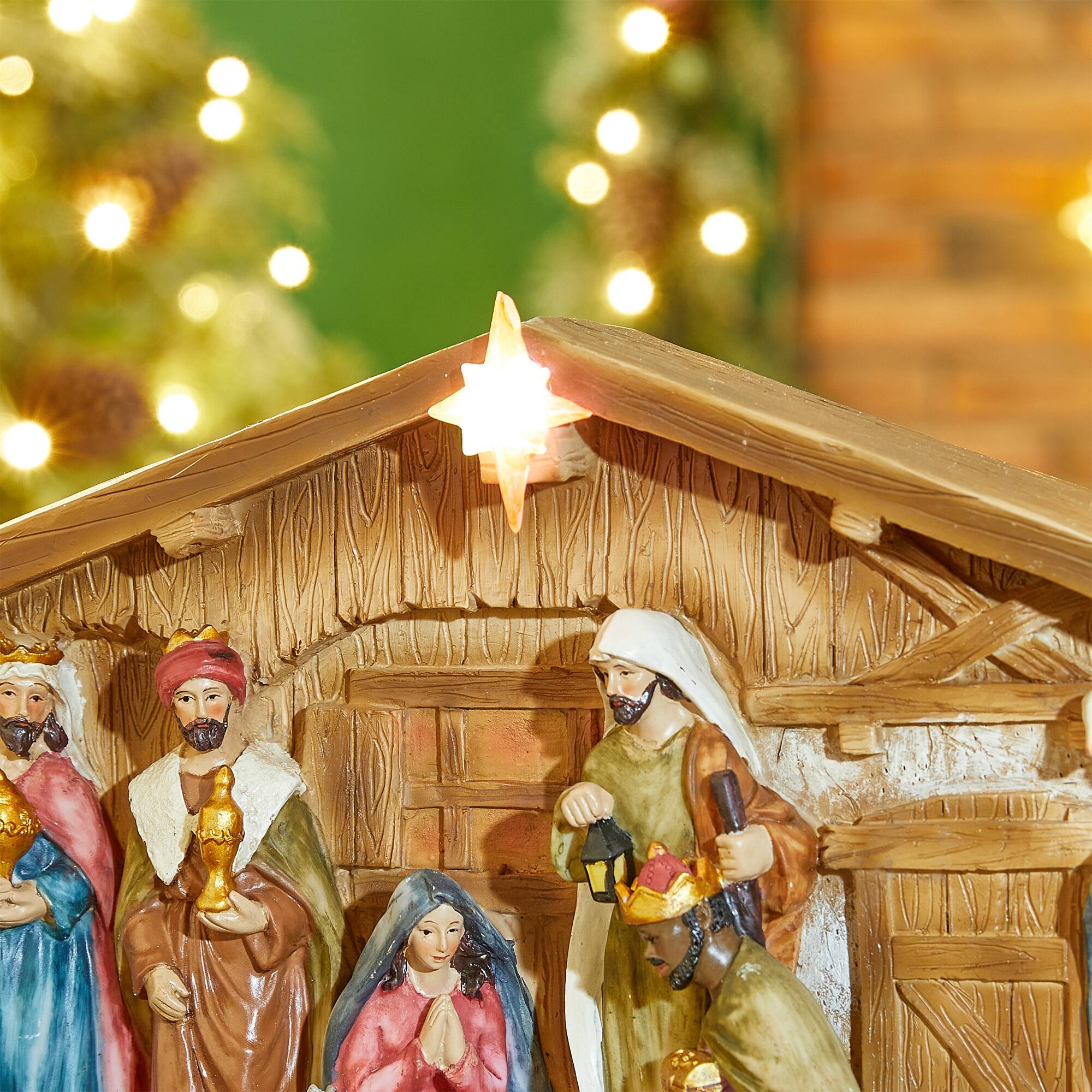 Alt View 2. Glitzhome - 12.5"L Lighted Resin Nativity House - Multi-Colored.
