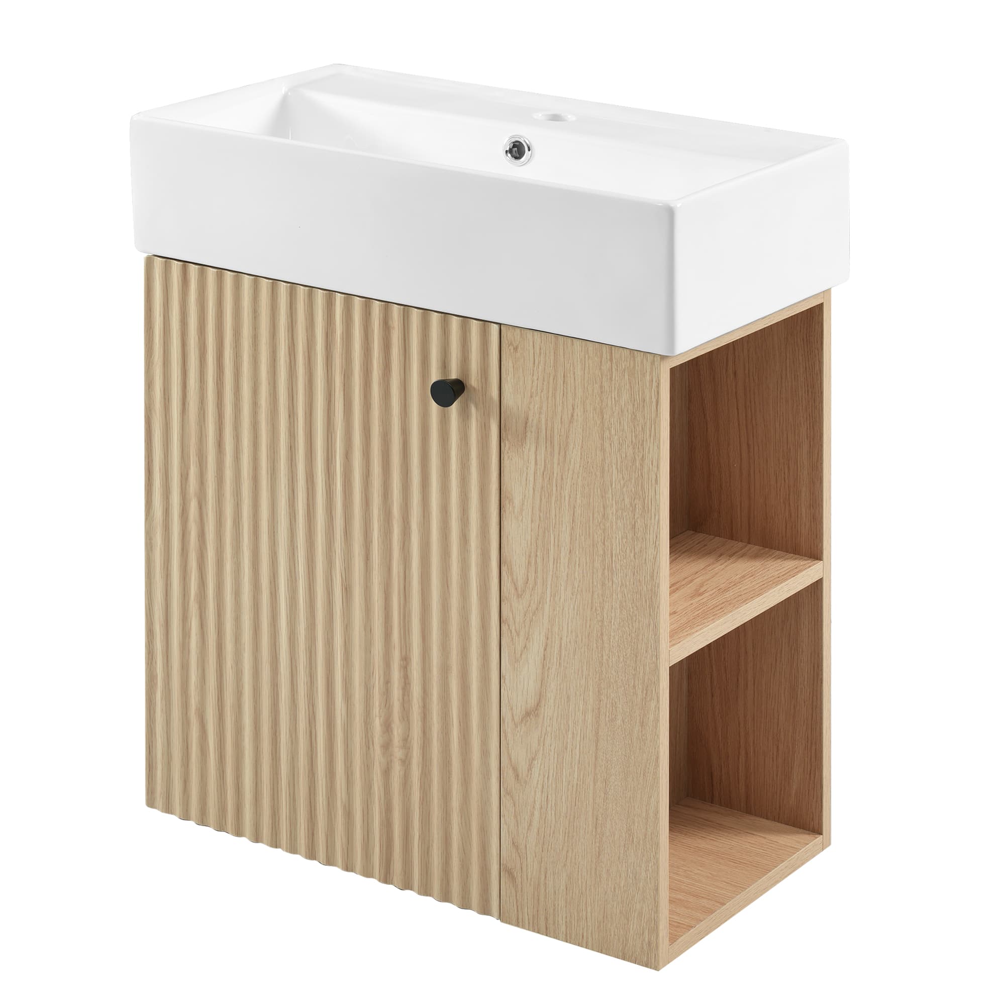 Glintex - 21.6" Modern Floating Bathroom Vanity with Ceramic Basin - Perfect for Small Bathrooms, Right side storage - Wood