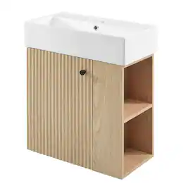 Glintex - 21.6" Modern Floating Bathroom Vanity with Ceramic Basin - Perfect for Small Bathrooms, Right side storage - Wood