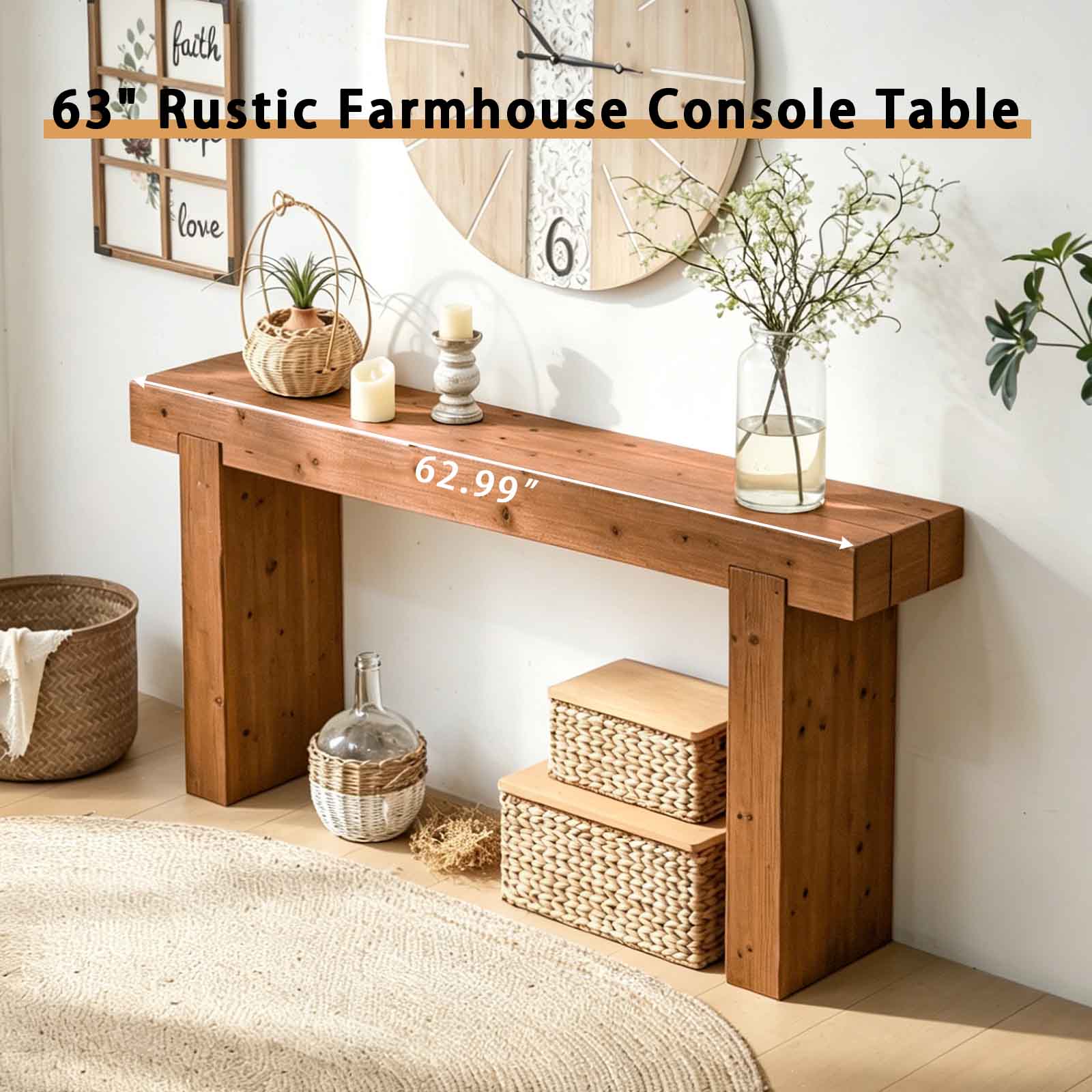 faith love 63" Rustic Farmhouse Console Table 62.99"