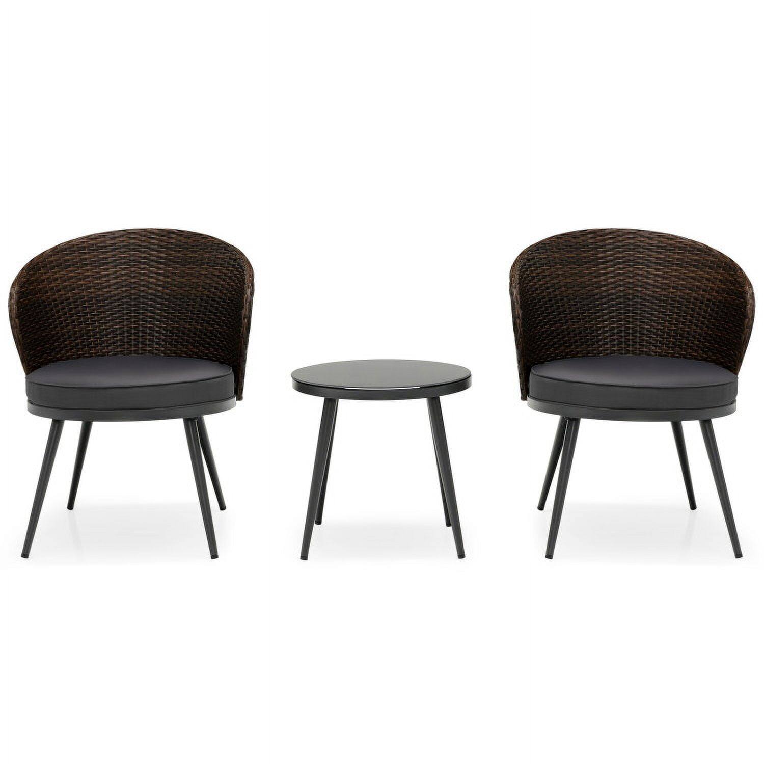 Angle. Kadyn - 3 Pcs Patio Rattan Bistro Set, Small Patio Conversation Furniture Set with 2 Seat Cushions and Tempered Glass Tableto... - Brown.