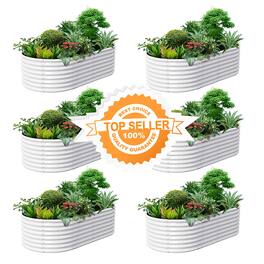 A Anleolife - 6-Pack Metal Oval Raised Garden Bed Planter Box for Planting Vegetables Flowers Herb (96 in. L x 48 in. W x 24 in. H) - White