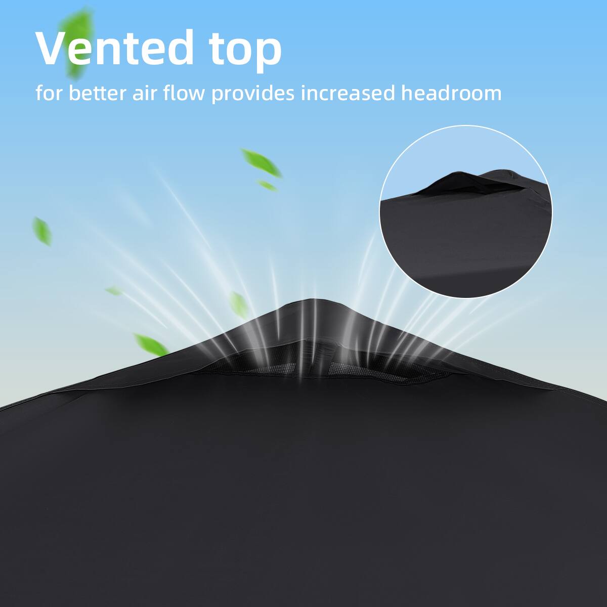 Vented top for better air flow provides increased headroom