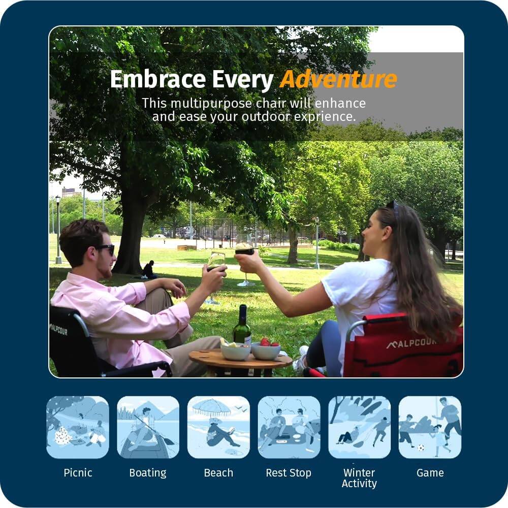 Embrace Every Adventure

This multipurpose chair will enhance and ease your outdoor experience.

Picnic  
Boating  
Beach  
Rest Stop  
Winter Activity  
Game