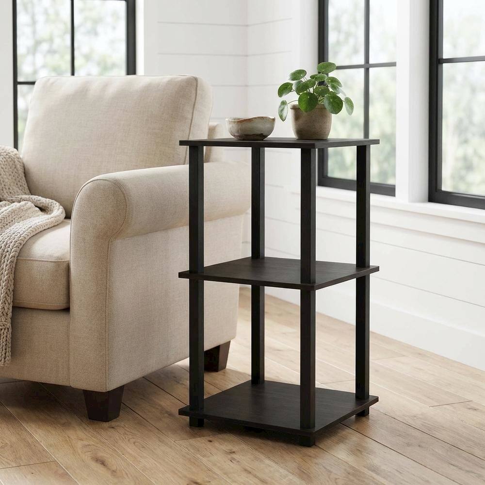 Angle. FurniFact - Wood bookcase with sleek design - Espresso/Black.
