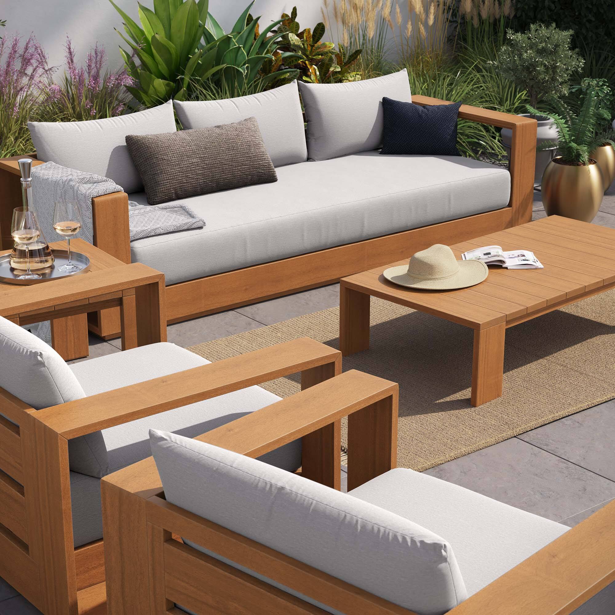 Alt View 6. Modway - Tahoe 5-Piece Outdoor Patio Acacia Wood Furniture Set - Natural Light Gray.