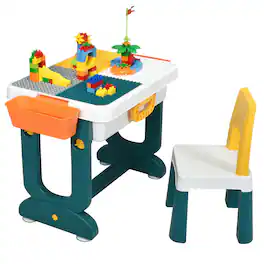 Costway - 5 in 1 Kids Activity Table Set w/ Chair Toddler Luggage Building Block Table - Multicolour