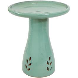 Sunnydaze - Classic Outdoor Cut-Out Ceramic Bird Bath - 20.5 in - Seafoam
