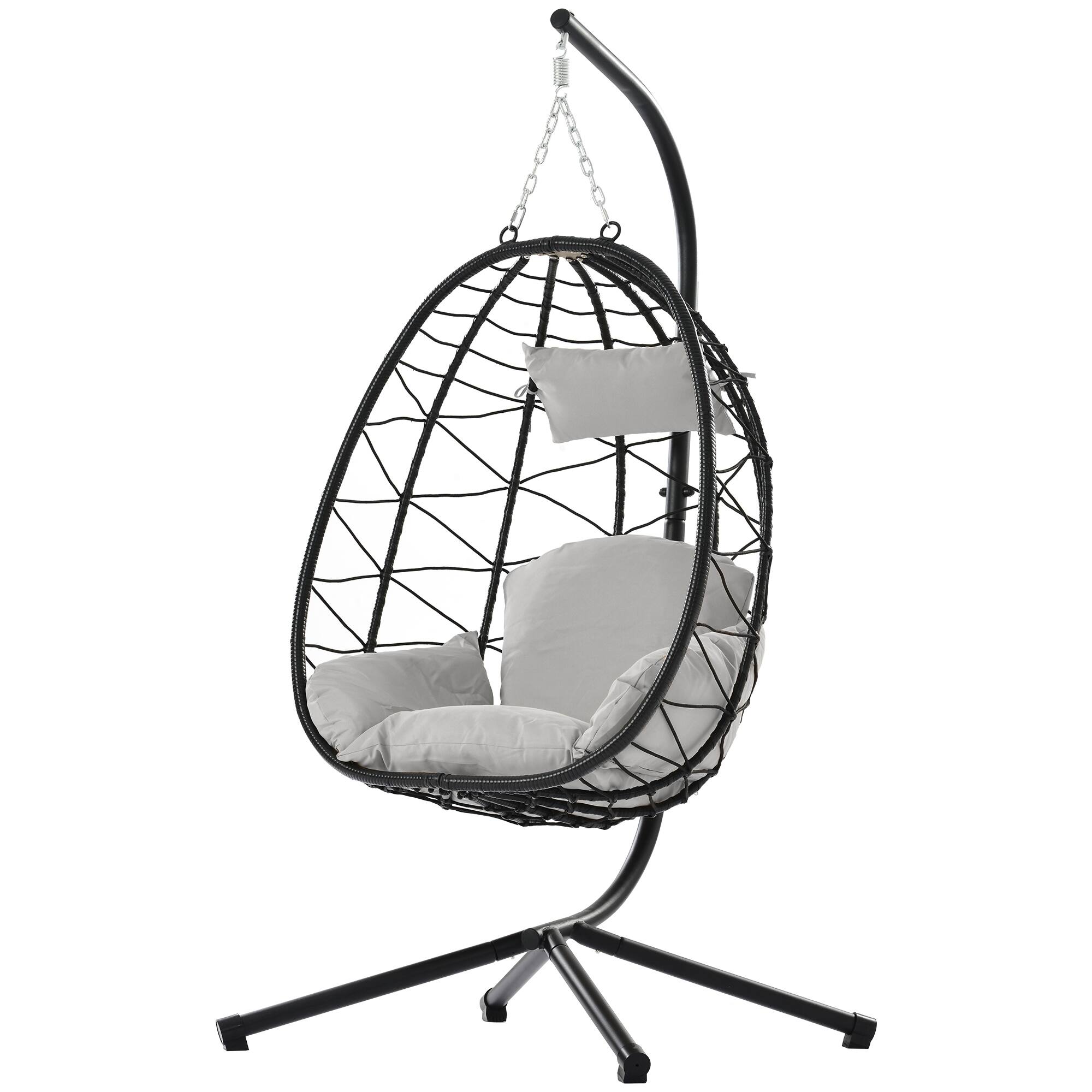 Alt View 6. Tiramisubest - Egg Chair with Stand Indoor Outdoor Swing Chair Patio Wicker Hanging Egg Chair for Bedroom,Living Room,Balcony - Light Gray.