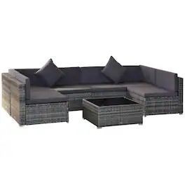 Outsunny - 7-Piece Patio Furniture Set, Outdoor Wicker Conversation Set, All Weather PE Rattan Sectional Sofa Set - Dark Brown and Dark Grey