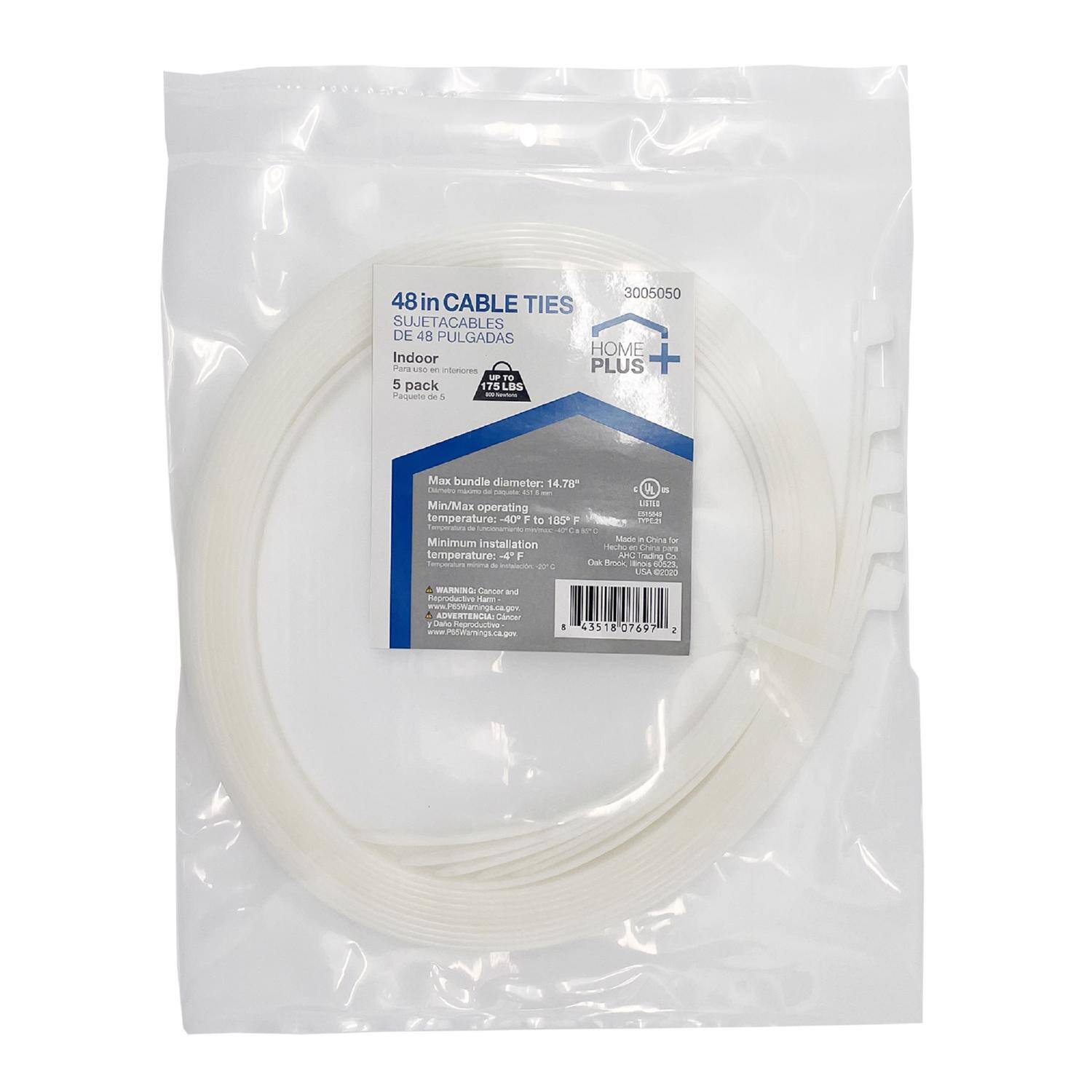 3005050 48 in CABLE TIES SUJETACABLES DE 48 PULGADAS HOME Indoor + Parasso - ISVes PLUS 10 5 pack 175 LBS Pequeña de A Max bundle diameter 14.78" Cmats - - . A i ..1. Min/Max operating M8 temperature: 40 1 to 100F - umamers M nlmum Made , CA - nstallation ig_t_ - Chea rs temperature: -4* F Am dng 5 - -hinoe  w Brs TOLLL a USA COa WARNING Cancer and Reproductive - -.- Pesmiain J - A ADVERTENCIA -e - Cana nhn_orne 1 5518 07697 I

48 in CABLE TIES  
SUJETACABLES DE 48 PULGADAS  
Indoor  
Para uso en interiores  
5 pack  
Paquete de 5  
175 LBS  
185°F  
Max bundle diameter: 14.78"  
Min